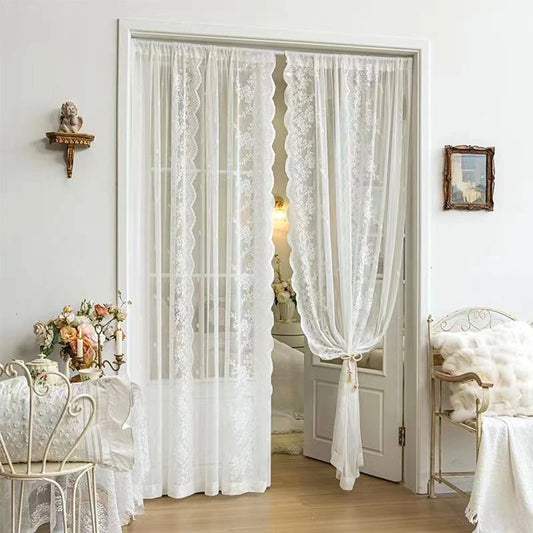 Sheer Floral Lace Rod Pocket Curtain