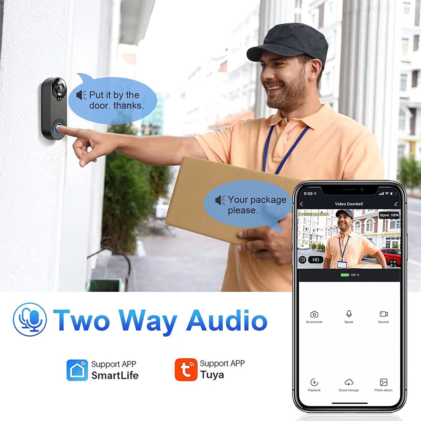 Top WIFI Doorbell Video Intercom 1080P - Internal Battery - USB Charge.